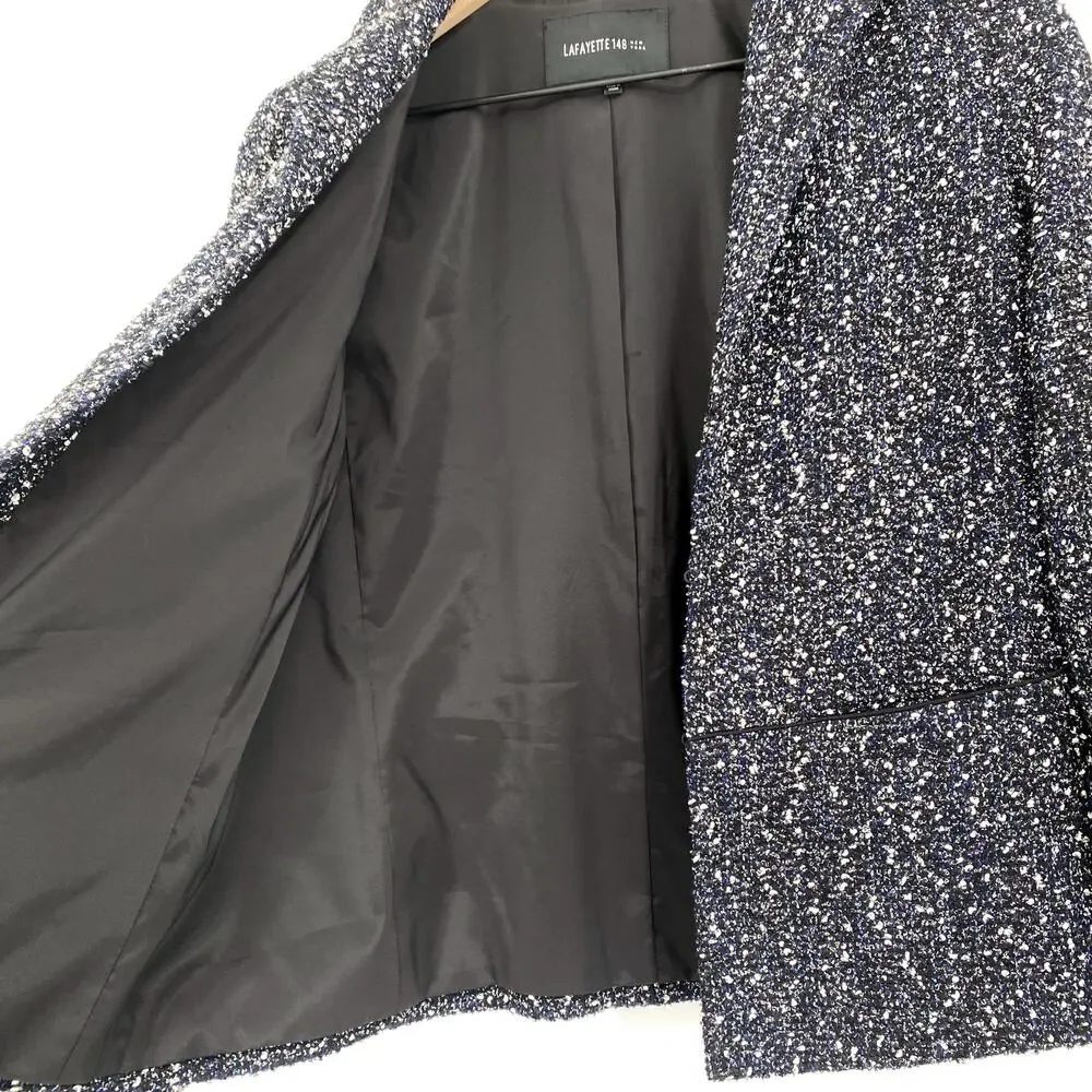 Lafayette 148 Tweed Boucle‎ Wool Blend Blazer Jacket Black Blue White Size 6